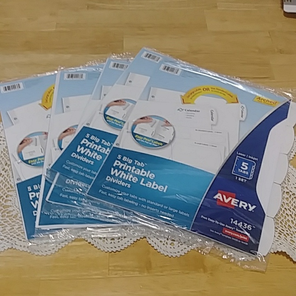 5 packs Avery 14436 Big Tab Printable White Label 3-Ring Binder Dividers